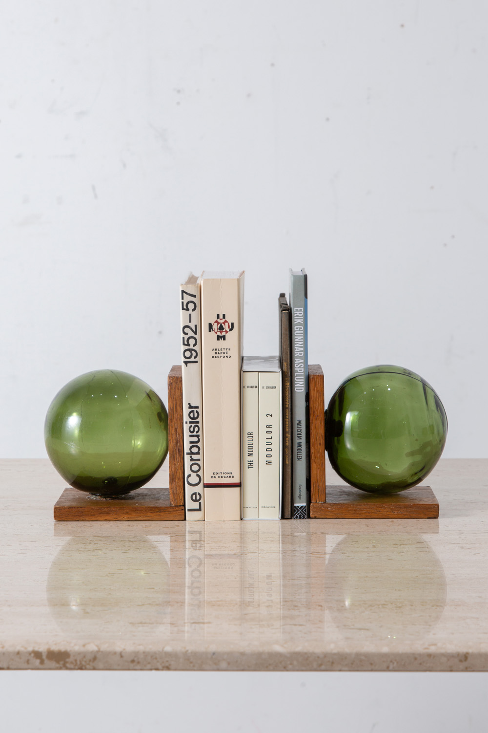 Ball Glass Bookends in Glass and Wood