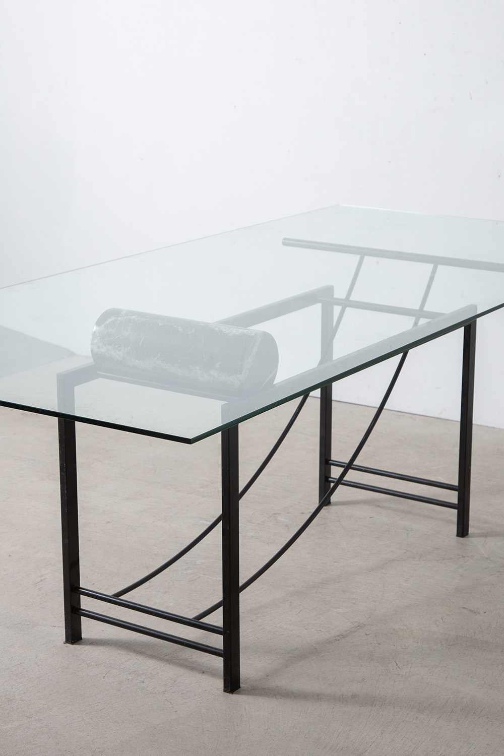 Sculptural Geometric Dining Table in Mable , Glass and Metal