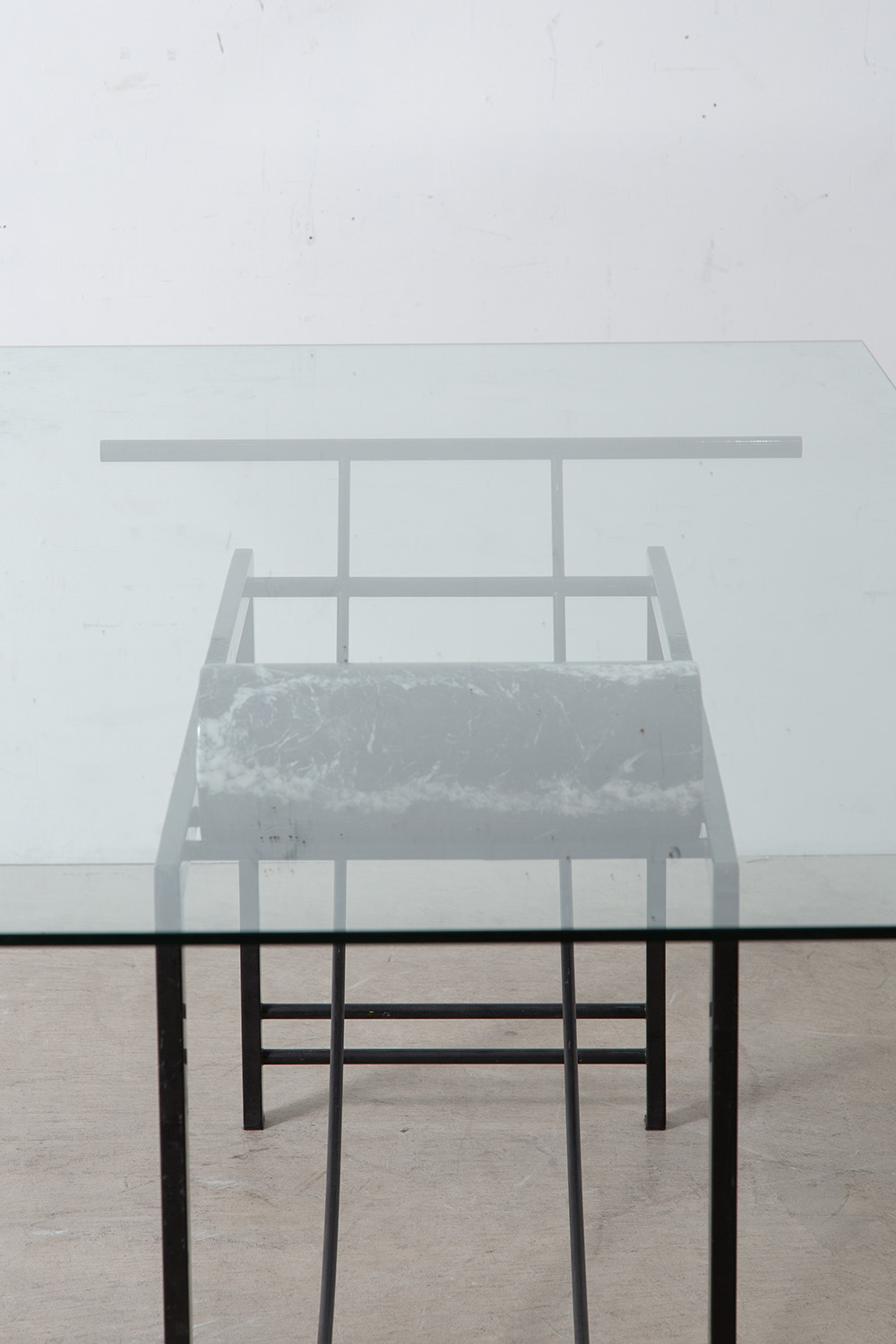 Sculptural Geometric Dining Table in Mable , Glass and Metal