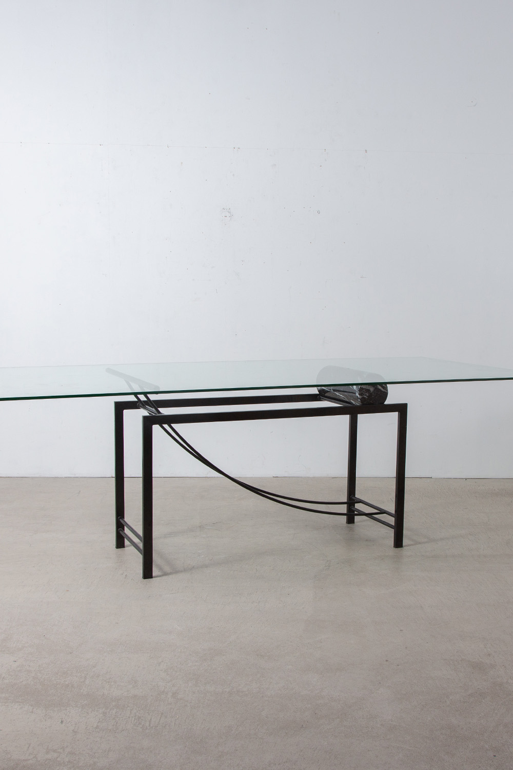 Sculptural Geometric Dining Table in Mable , Glass and Metal