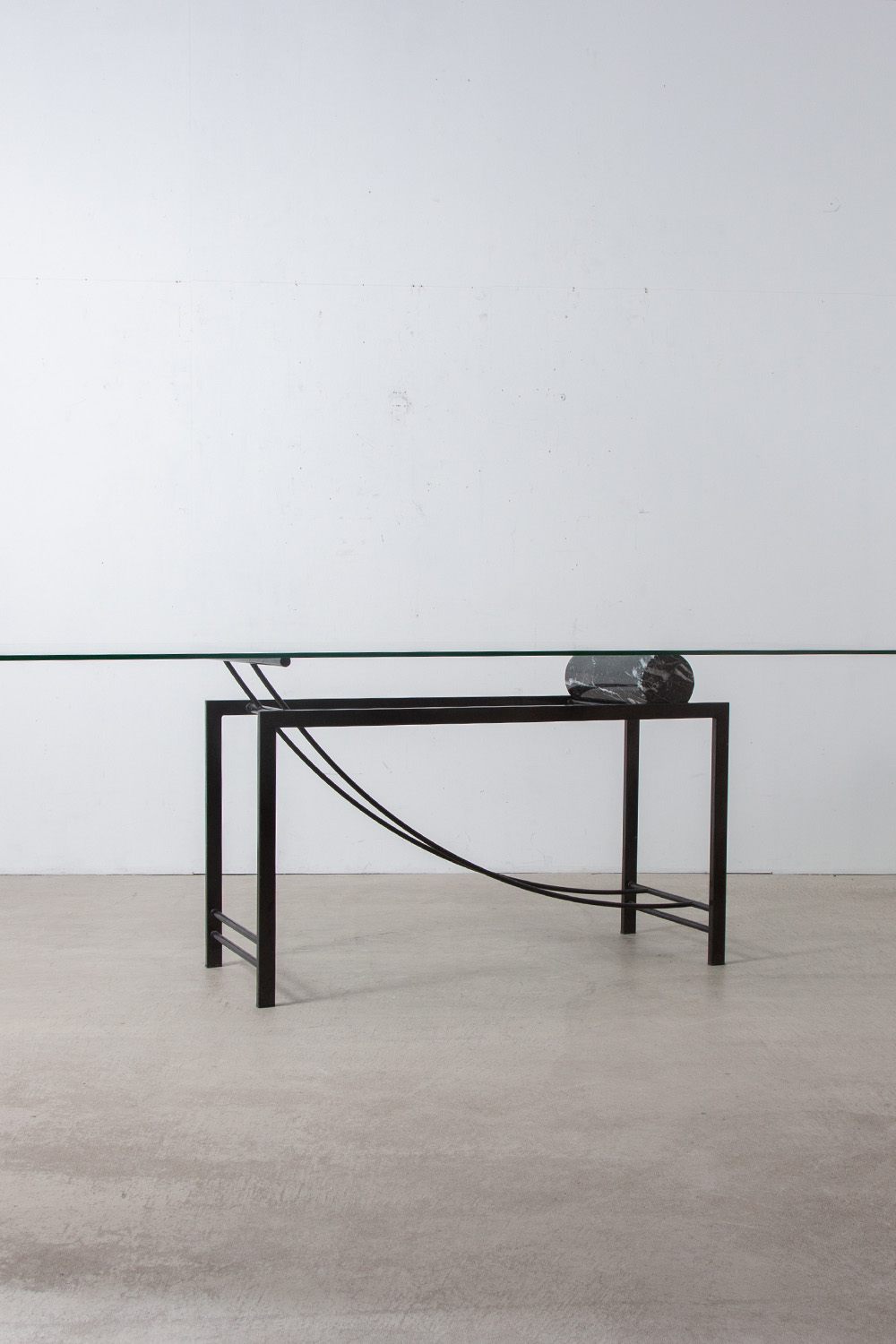 Sculptural Geometric Dining Table in Mable , Glass and Metal