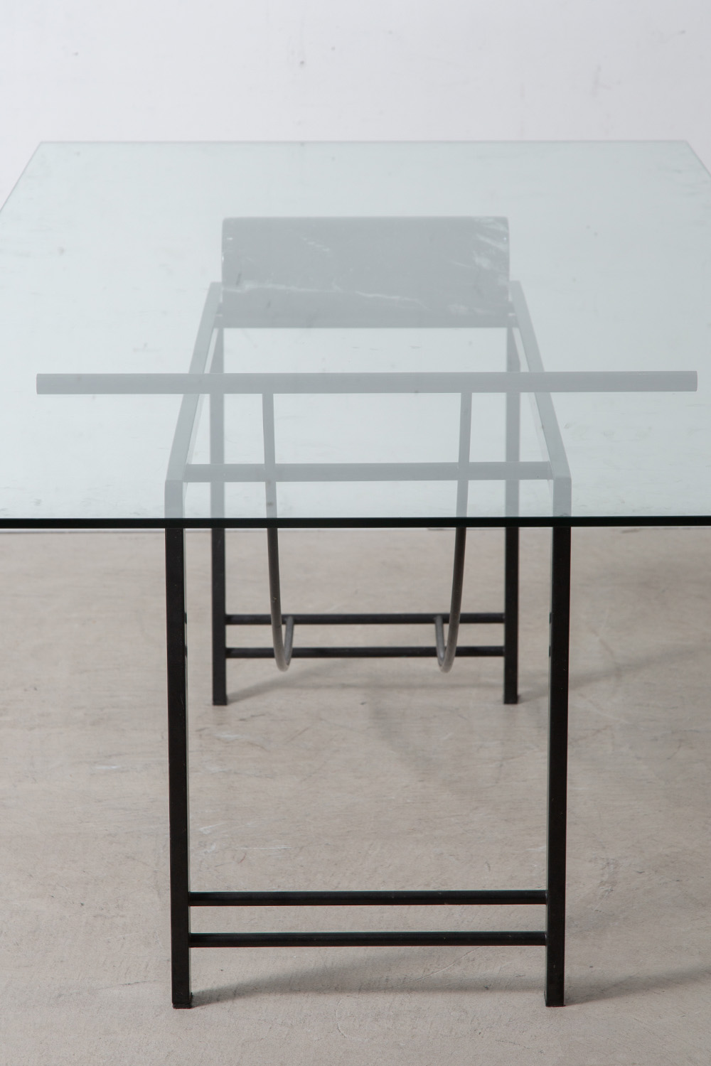 Sculptural Geometric Dining Table in Mable , Glass and Metal