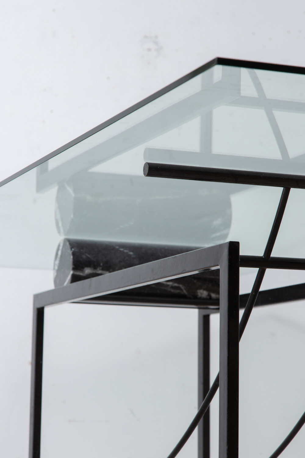 Sculptural Geometric Dining Table in Mable , Glass and Metal