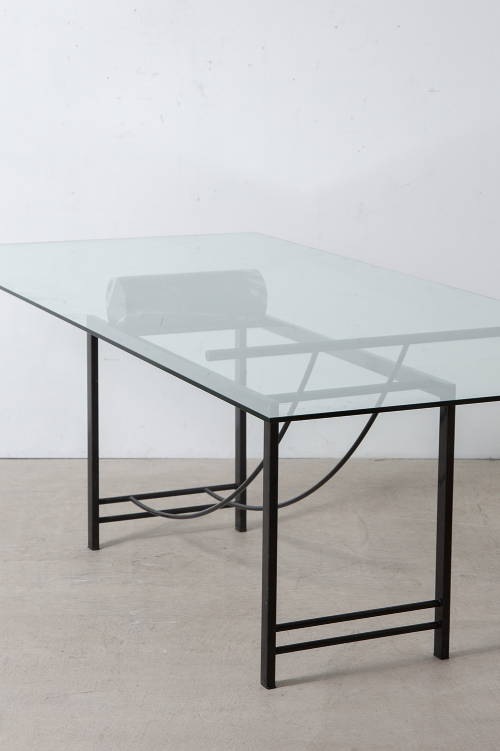 Sculptural Geometric Dining Table in Mable , Glass and Metal