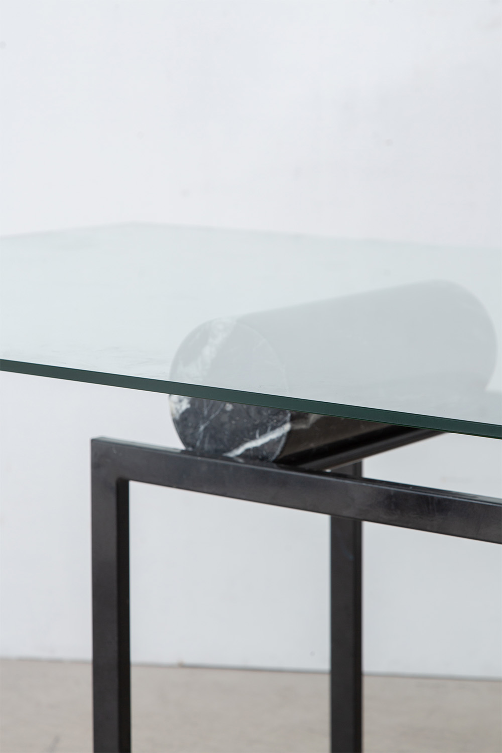 Sculptural Geometric Dining Table in Mable , Glass and Metal