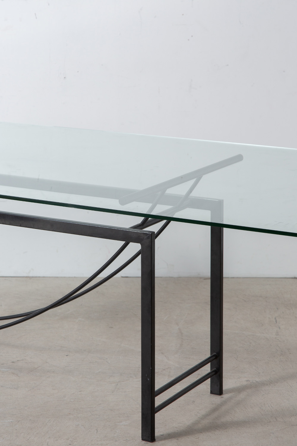 Sculptural Geometric Dining Table in Mable , Glass and Metal