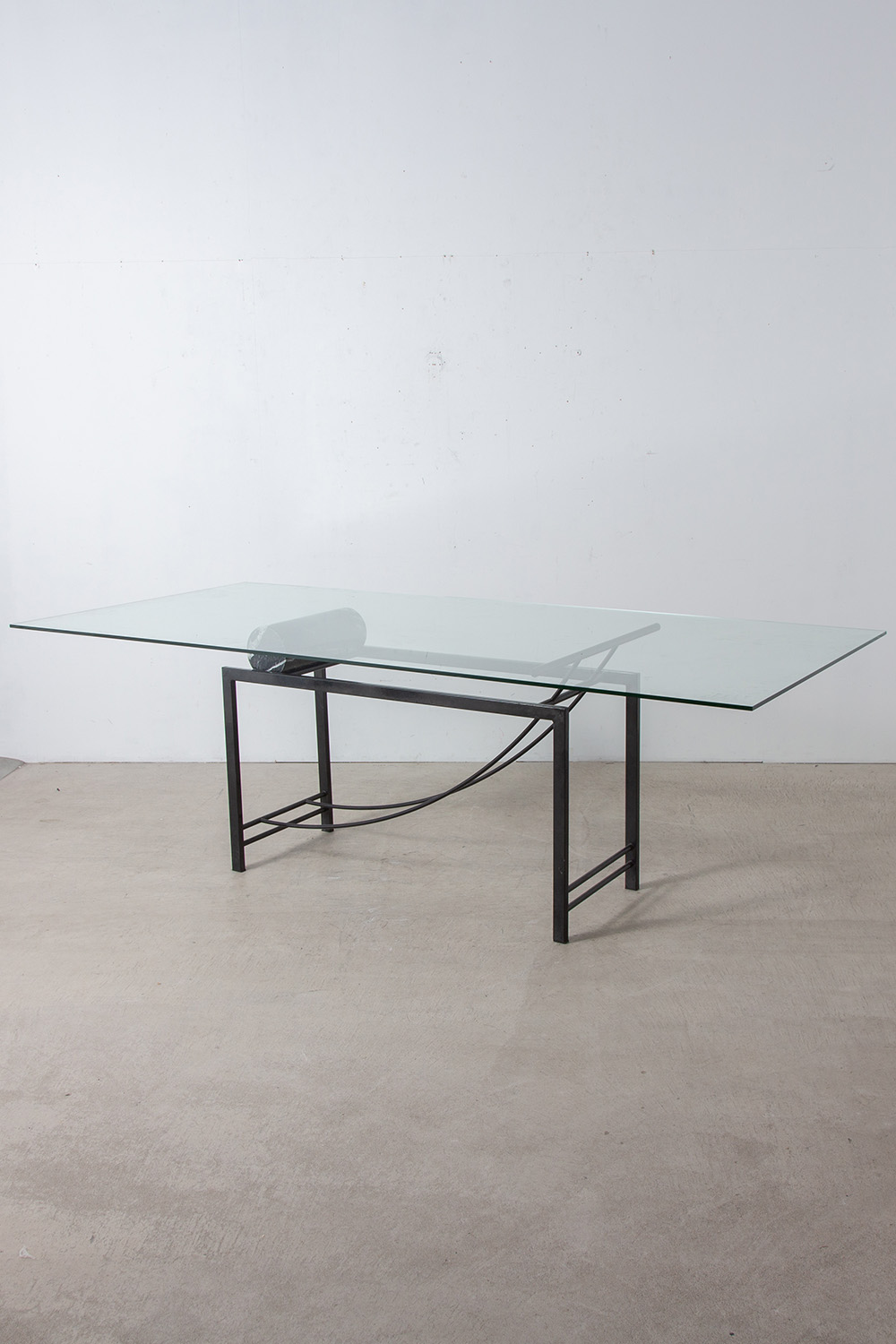 Sculptural Geometric Dining Table in Mable , Glass and Metal