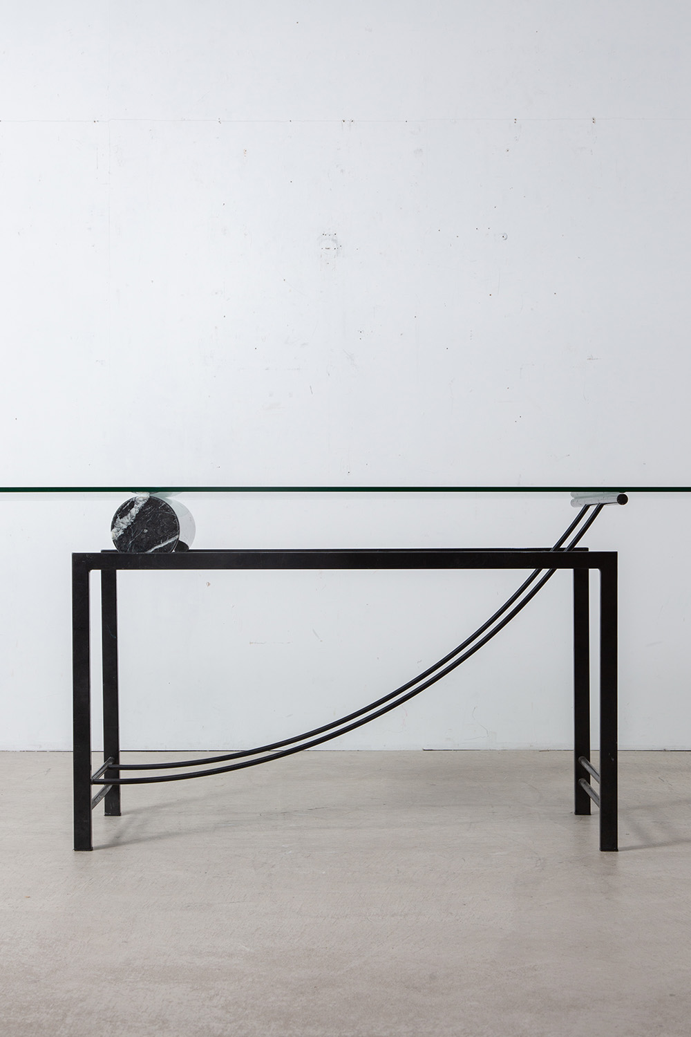 Sculptural Geometric Dining Table in Mable , Glass and Metal