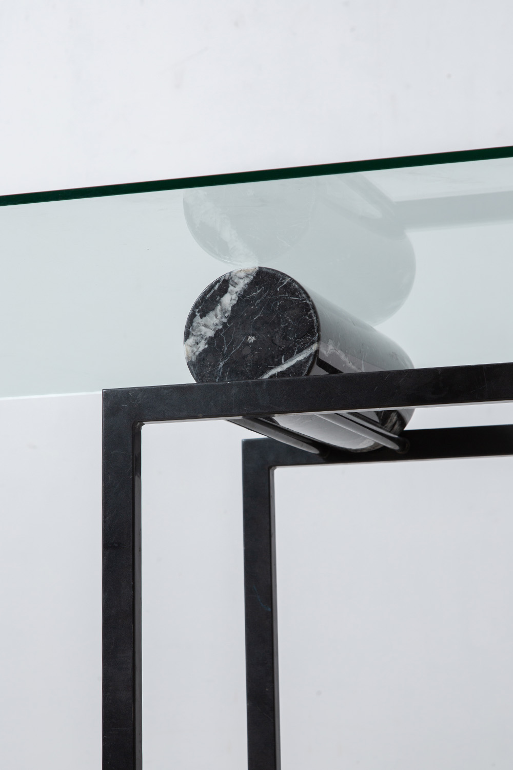 Sculptural Geometric Dining Table in Mable , Glass and Metal