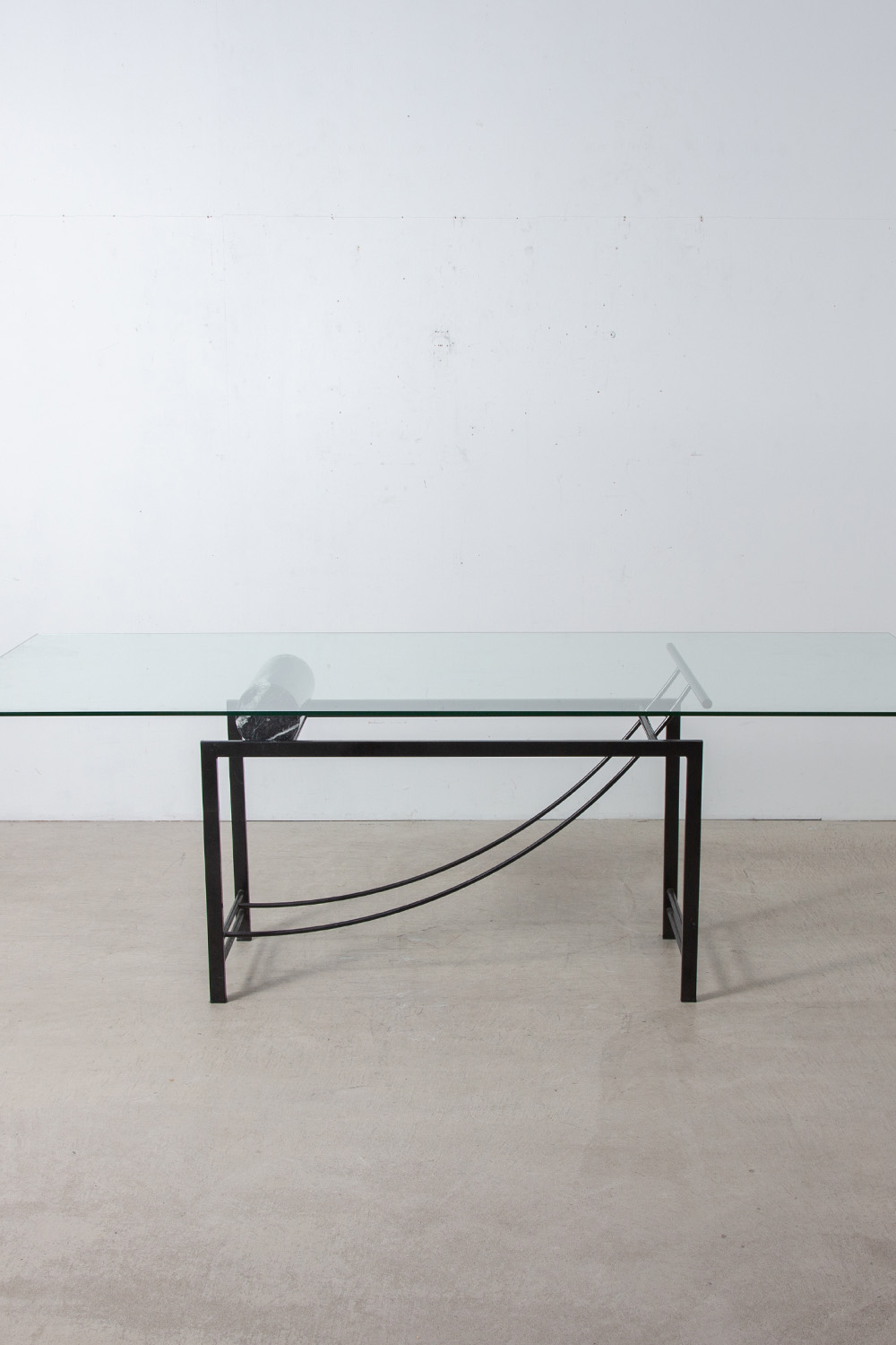 Sculptural Geometric Dining Table in Mable , Glass and Metal