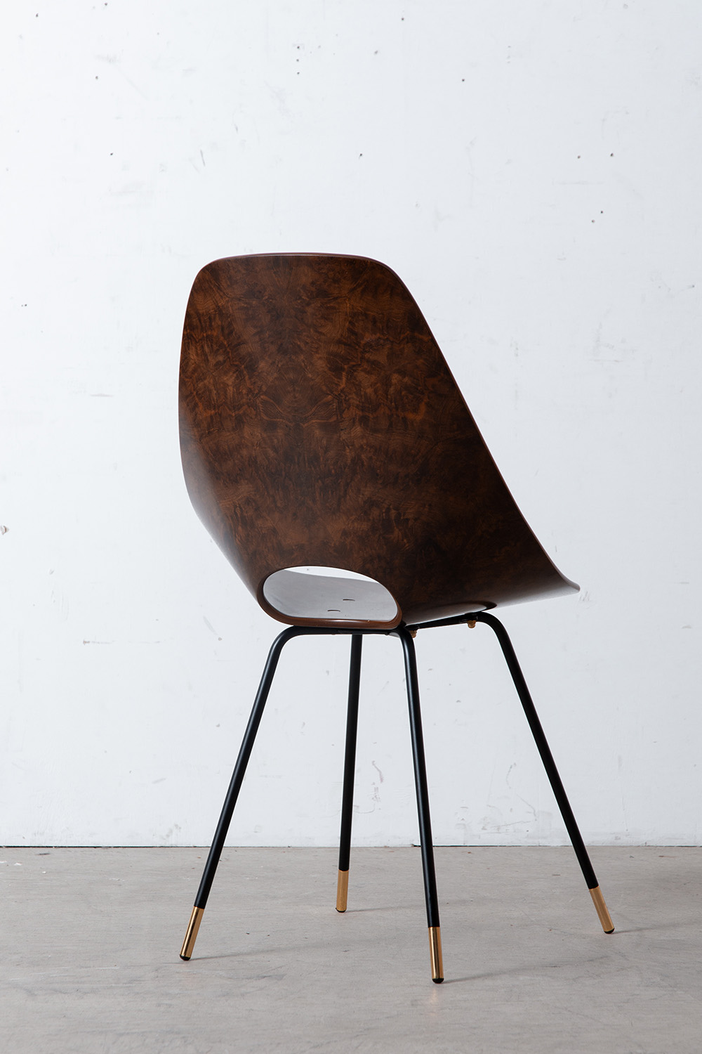 ‘Medea’ Chair by Vittorio Nobili for Medea in Briar Walnut , Steel and Gold Metal