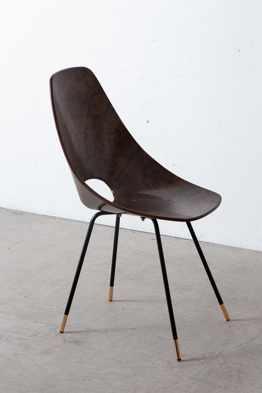 ‘Medea’ Chair by Vittorio Nobili for Medea in Briar Walnut , Steel and Gold Metal