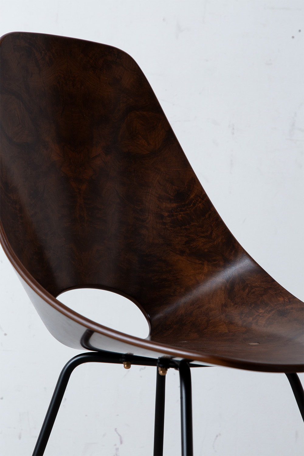 ‘Medea’ Chair by Vittorio Nobili for Medea in Briar Walnut , Steel and Gold Metal