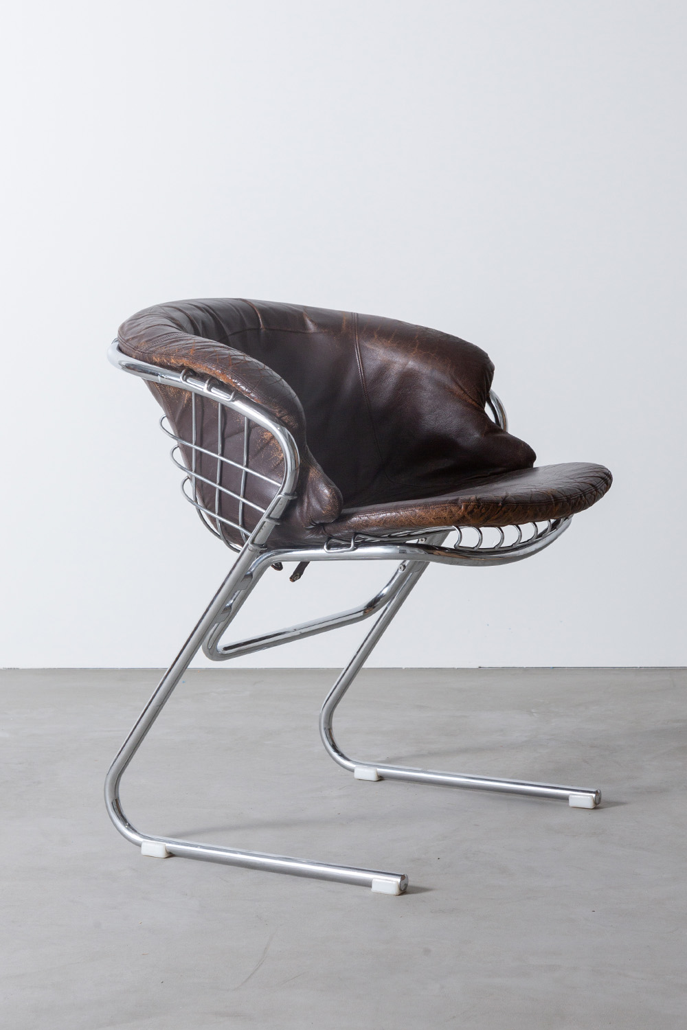 ‘Flynn’ Chair by Gastone Rinaldi for Thema in Leather and Chrome