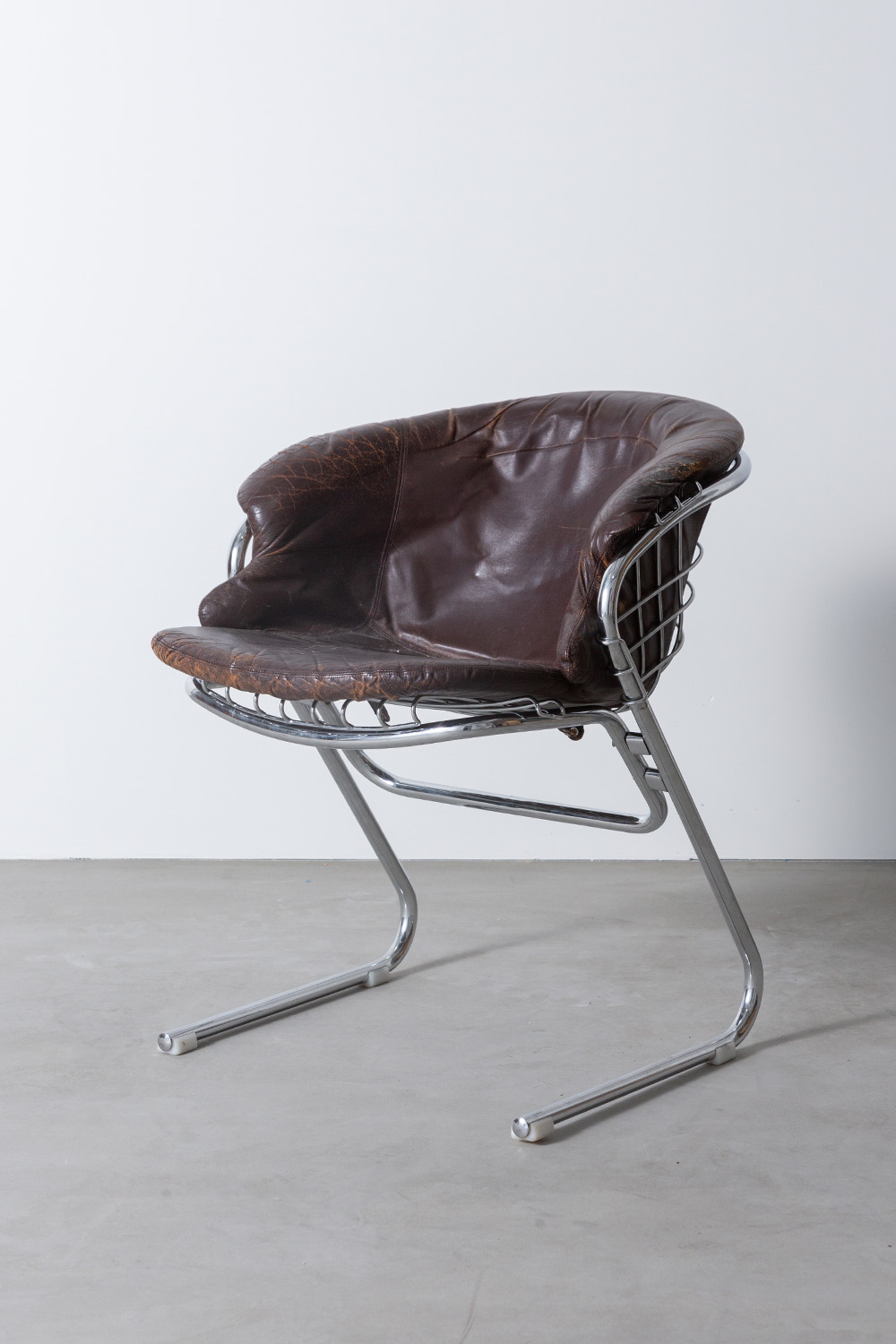 ‘Flynn’ Chair by Gastone Rinaldi for Thema in Leather and Chrome