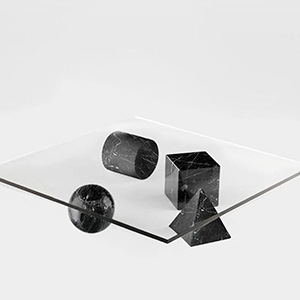 ‘Metafora’ Coffee Table by Massimo and Lella Vignelli for Martinelli Luce in Marble and Black 100 × 100cm