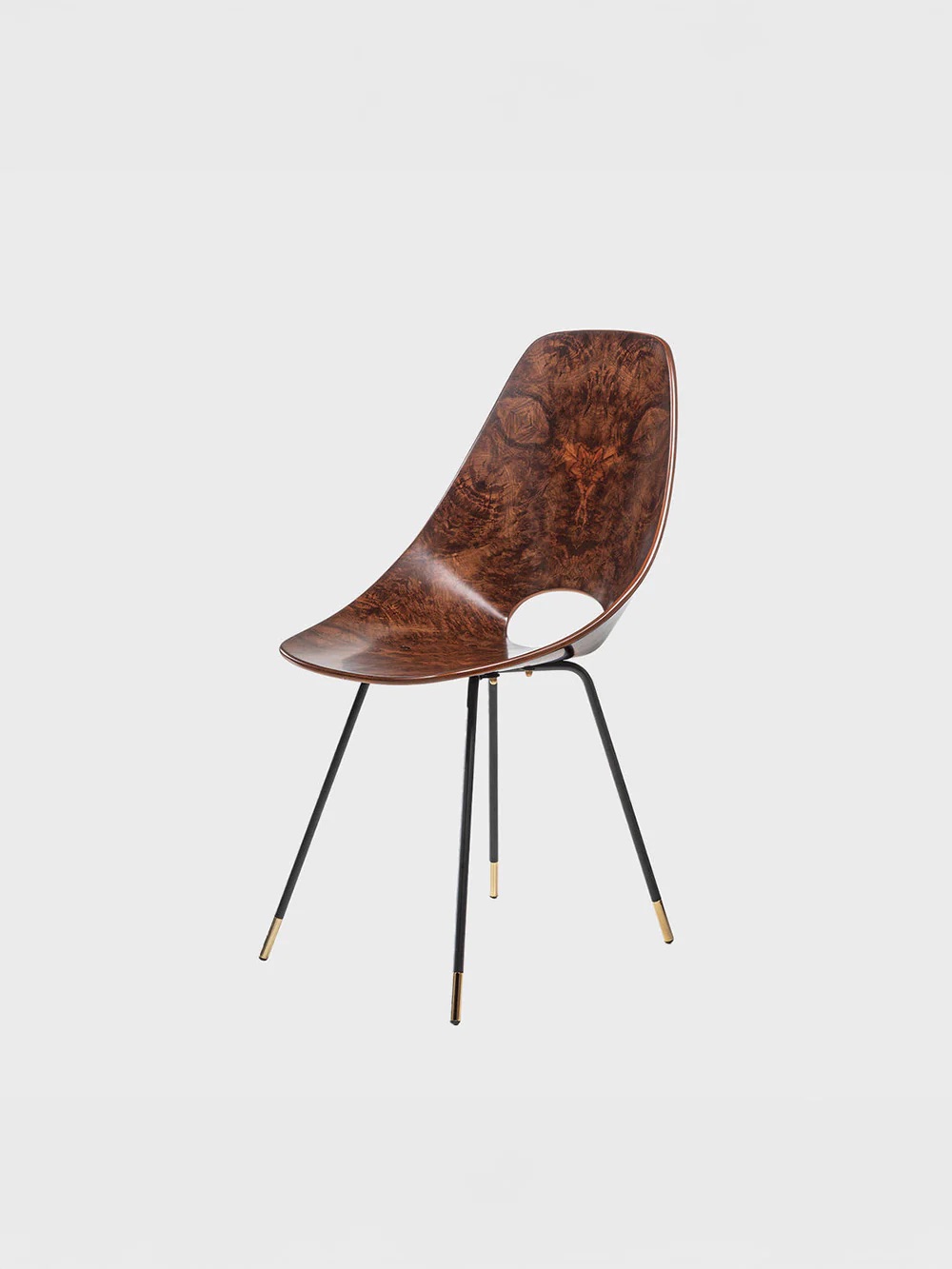 Medea Chair by Vittorio Nobili for Medea in Briar Walnut , Steel and Gold Metal Briar Walnut