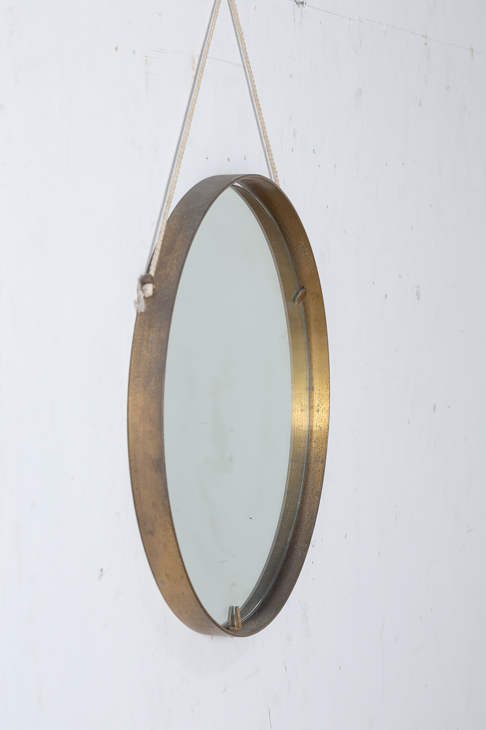 Italian Vintage Wall Round Mirror in Brass