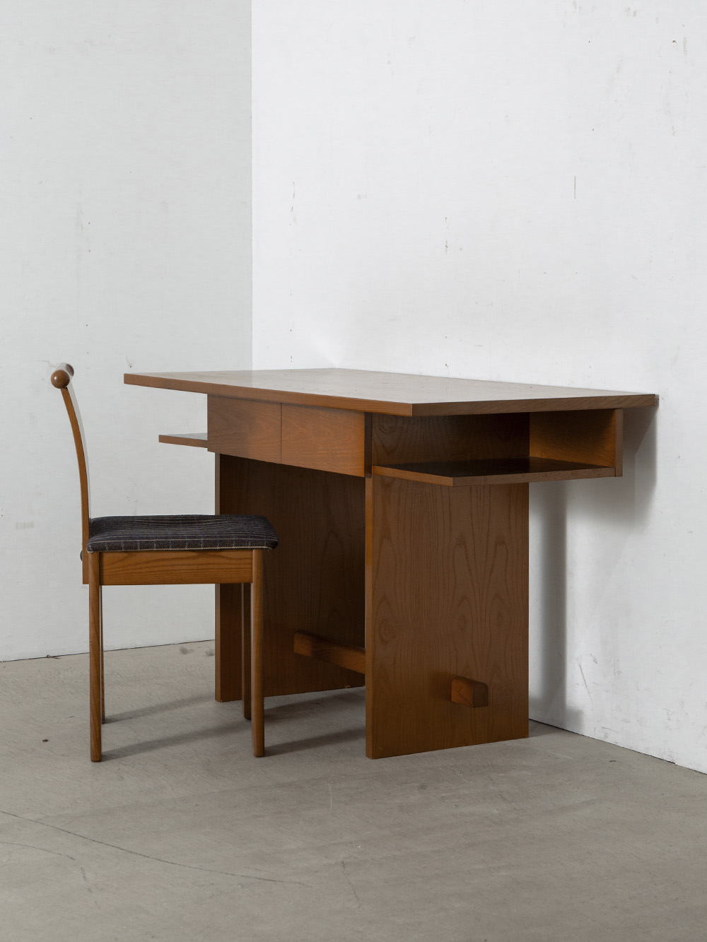 Desk & Chair Set in Wood and Fabric