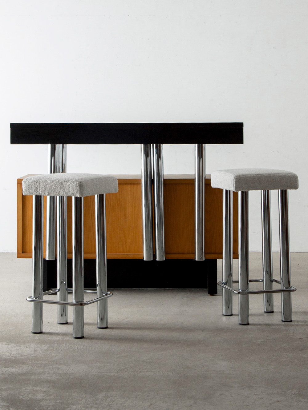 Bar Counter Table & Stool Set in Wood , Steel and Fabric