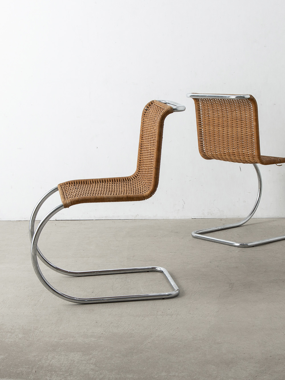 ‘MR10’ Chair by Mies van der Rohe in Chrome and Rattan