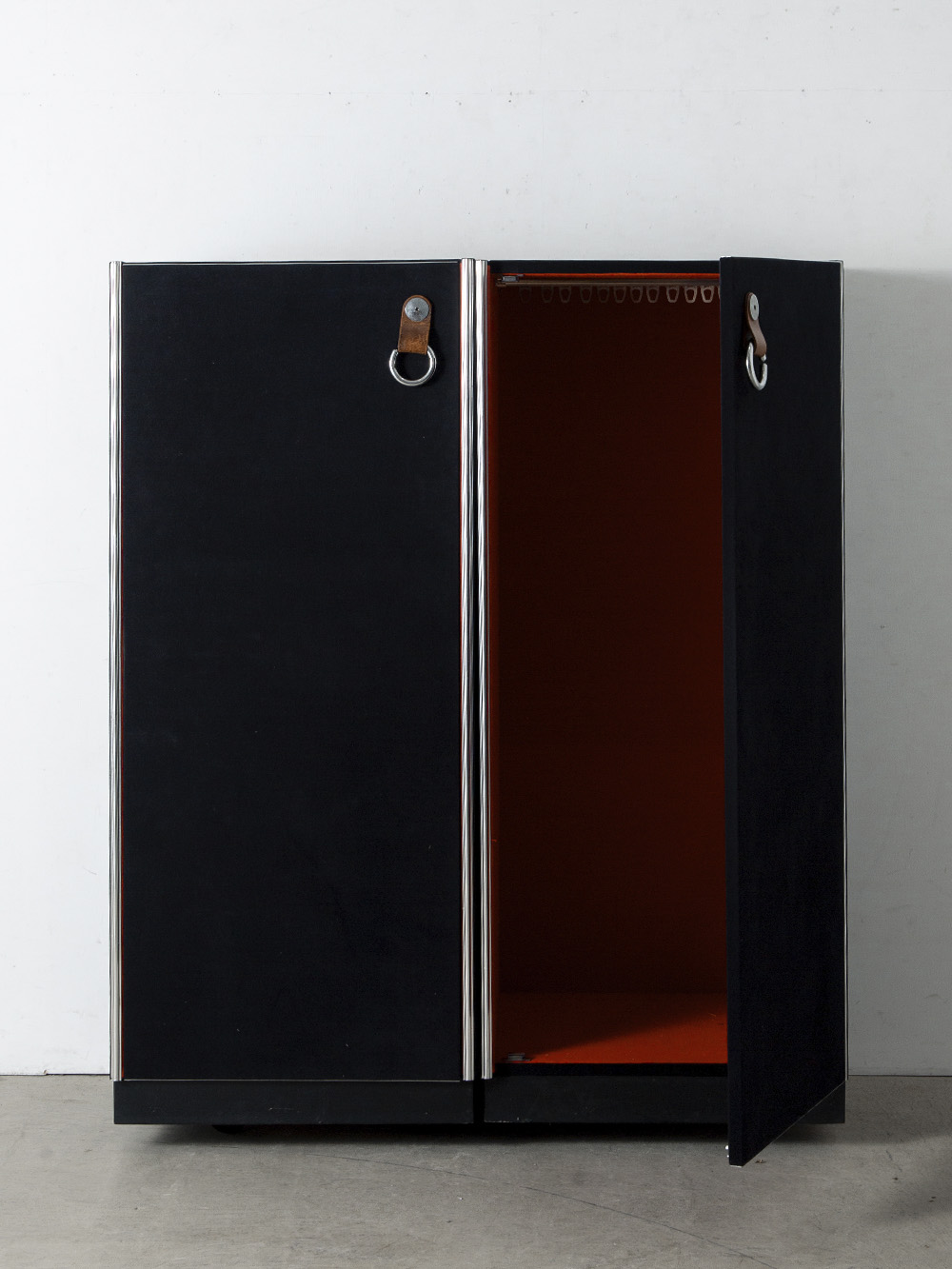 Cabinet by Guido Faleschini for 4 Mariani in Metal , Leather and Velvet