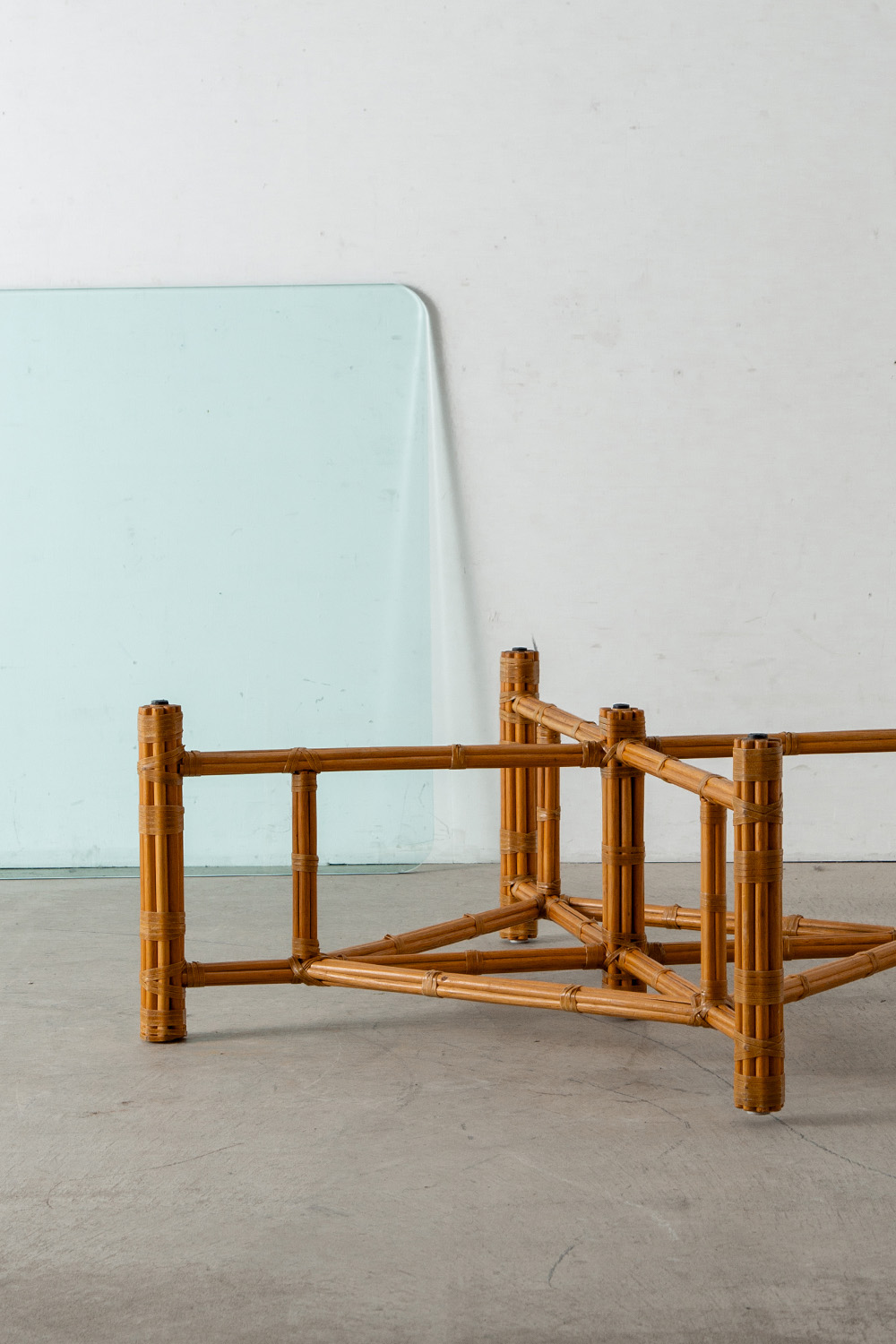 Square Coffee Table by John McGuire in Glass and Bamboo