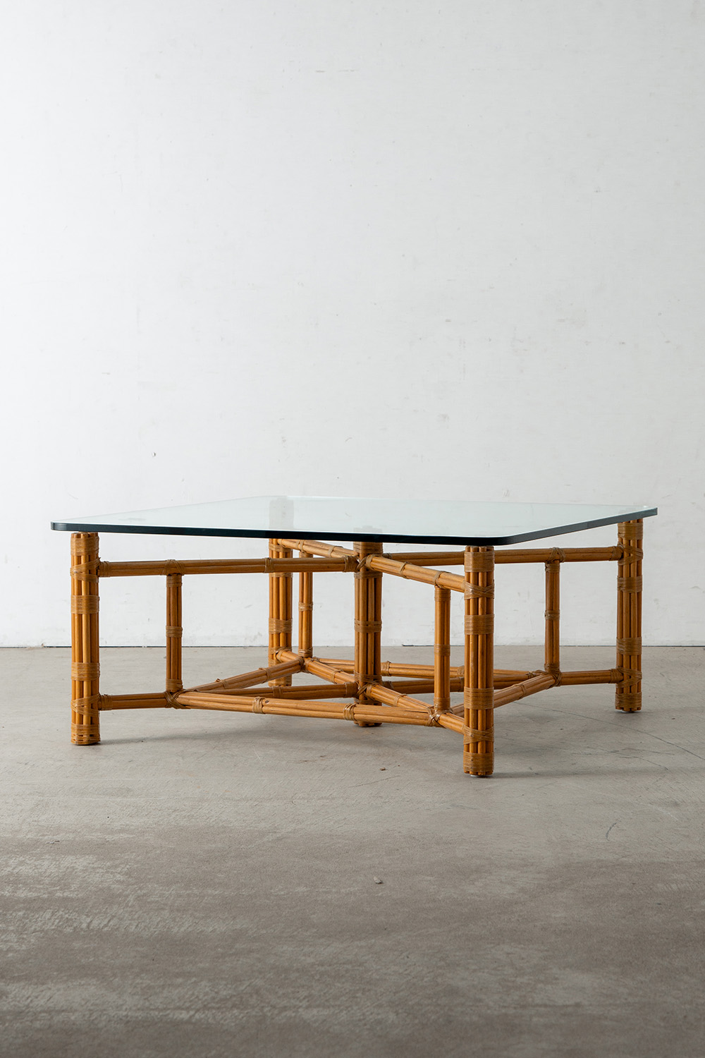 Square Coffee Table by John McGuire in Glass and Bamboo
