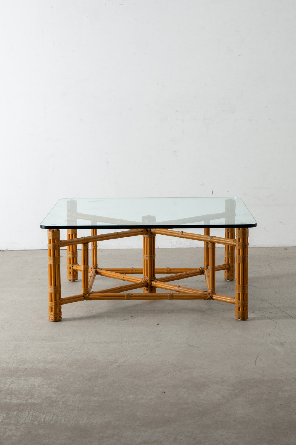 Square Coffee Table by John McGuire in Glass and Bamboo