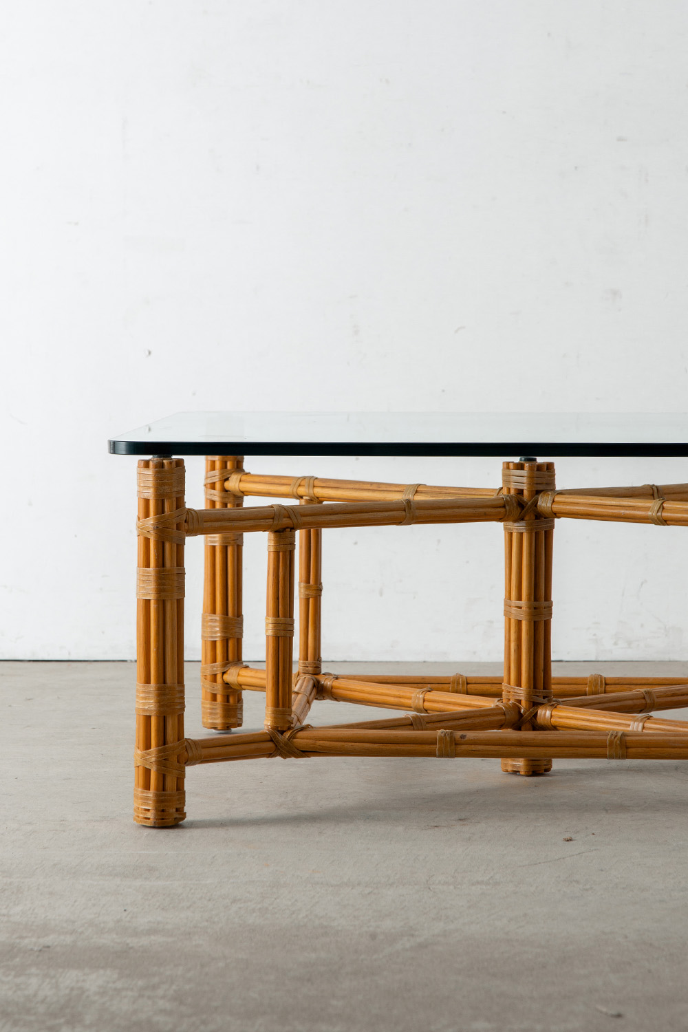 Square Coffee Table by John McGuire in Glass and Bamboo