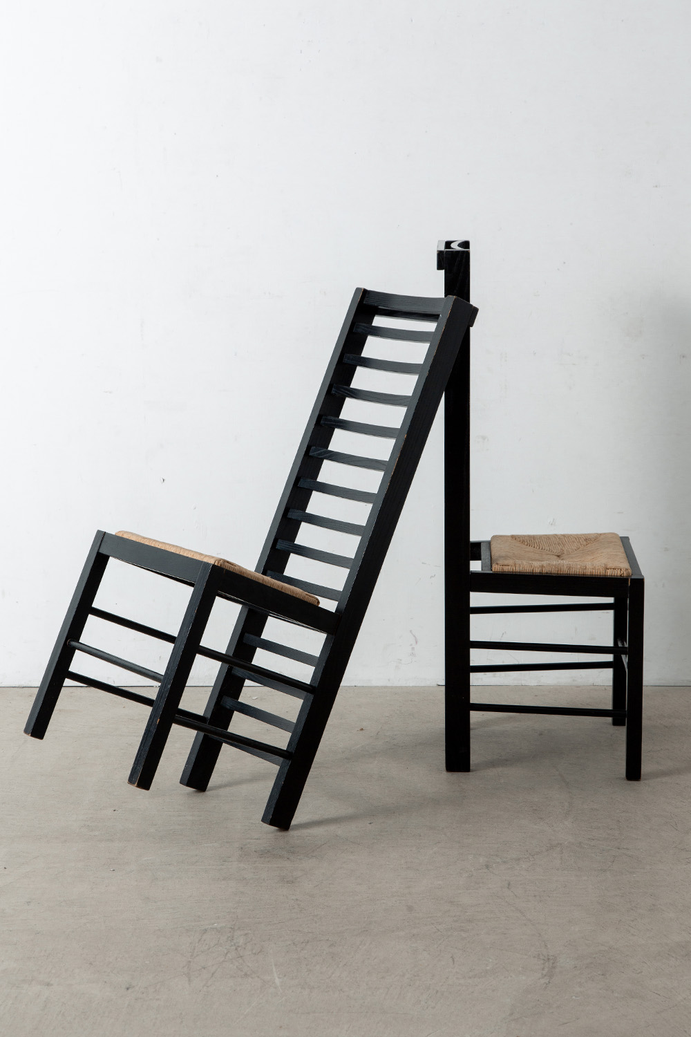 Mackintosh Style Hight Back Chair in Wood and Rush