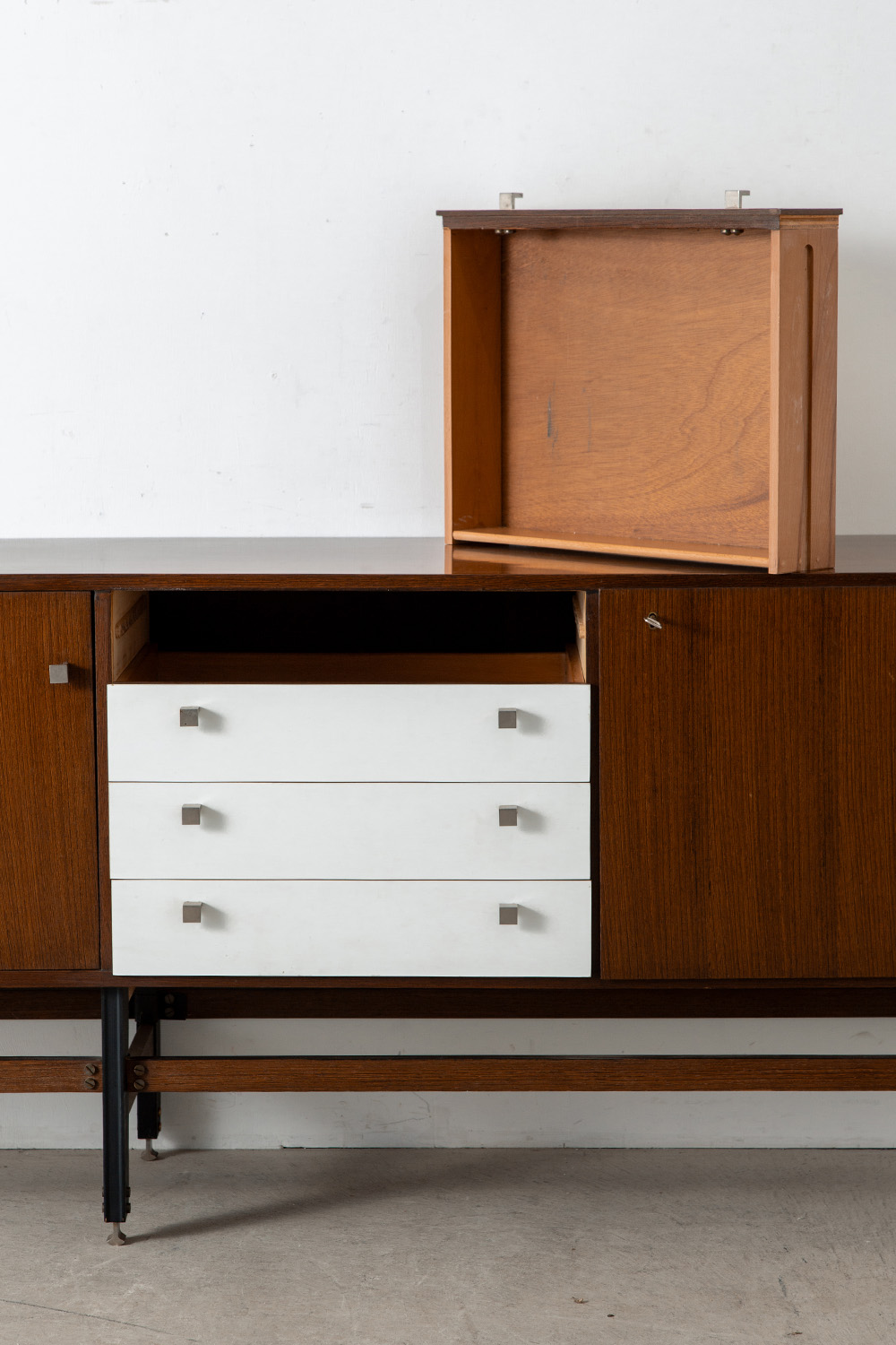 Italian Vintage Sideboard in Wood and Chrome