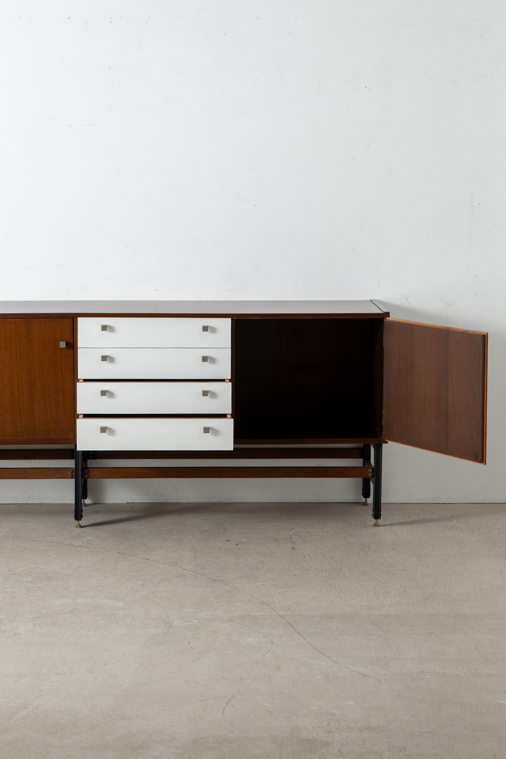 Italian Vintage Sideboard in Wood and Chrome