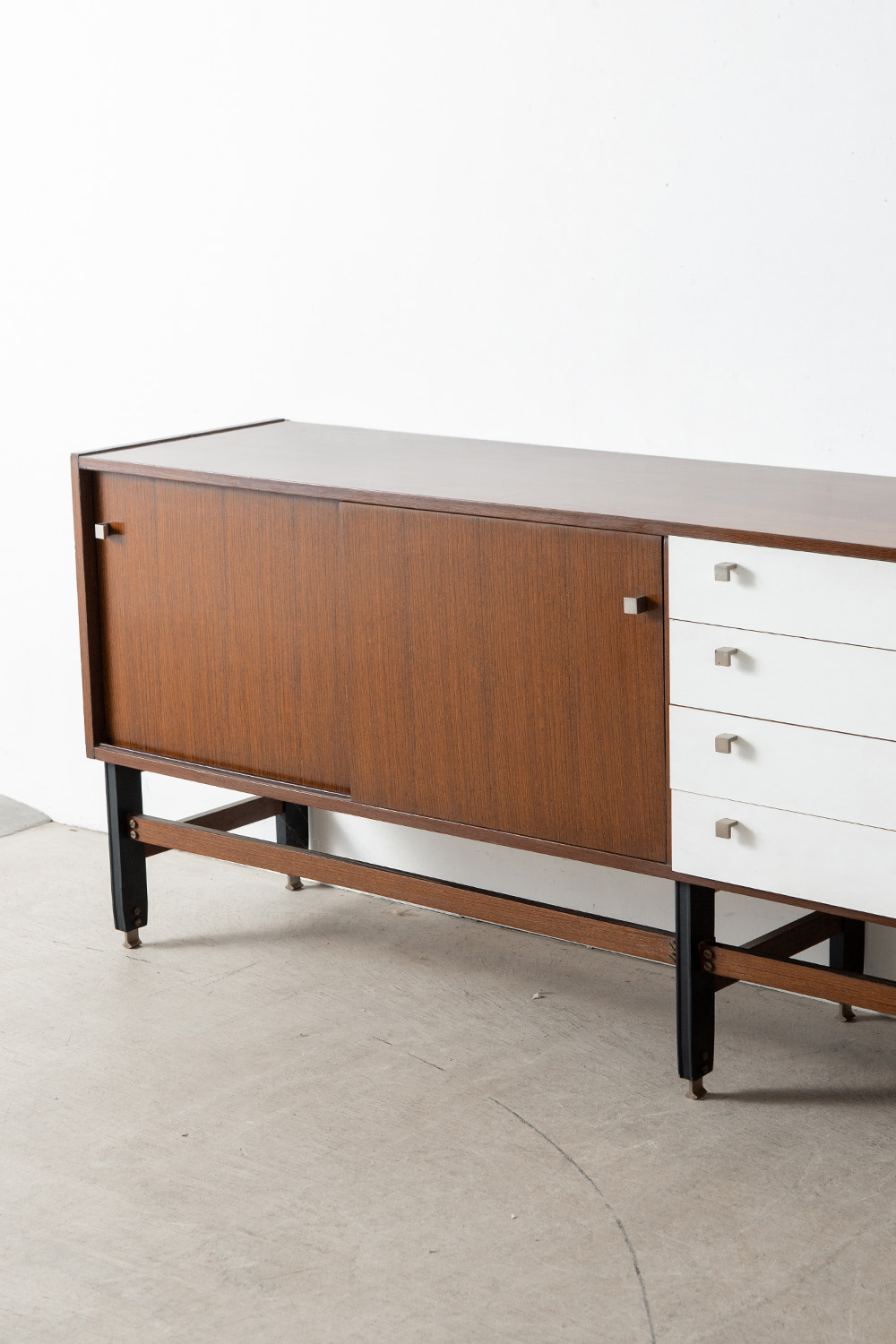 Italian Vintage Sideboard in Wood and Chrome