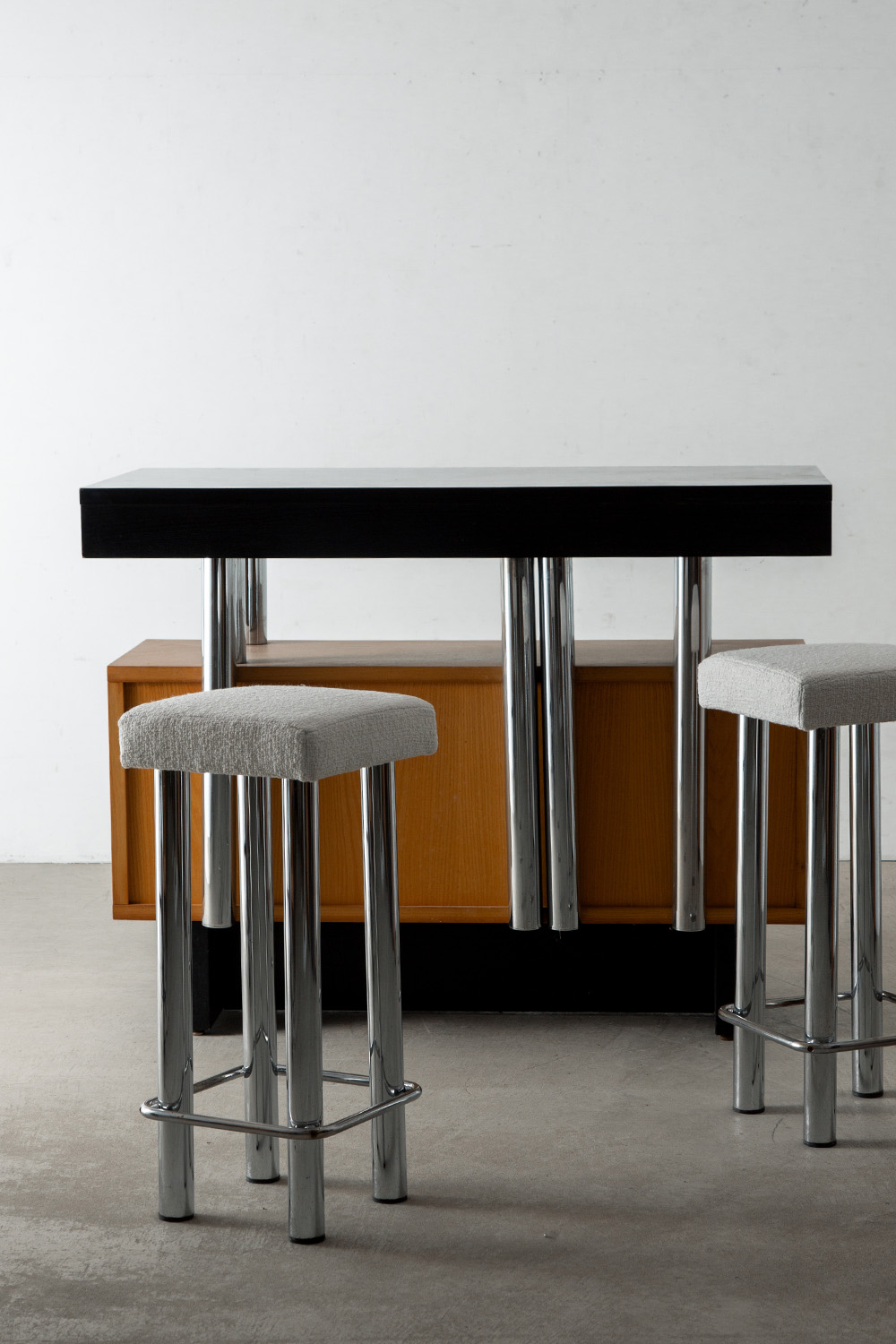 Bar Counter Table & Stool Set in Wood , Steel and Fabric