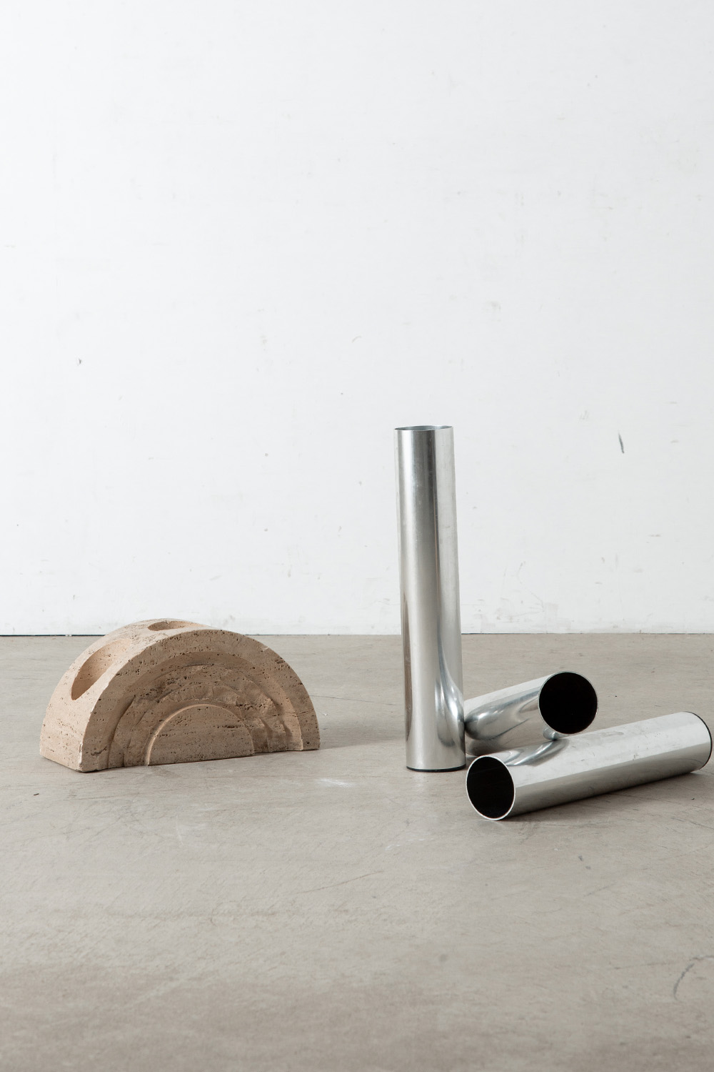 Umbrella Stand by Fratelli Mannelli in Travertine and Steel