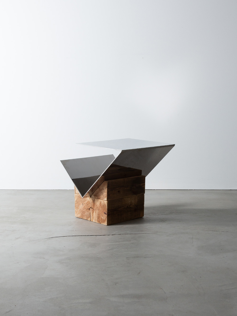 Side Table a by AtMa inc. in Stainless and Wood