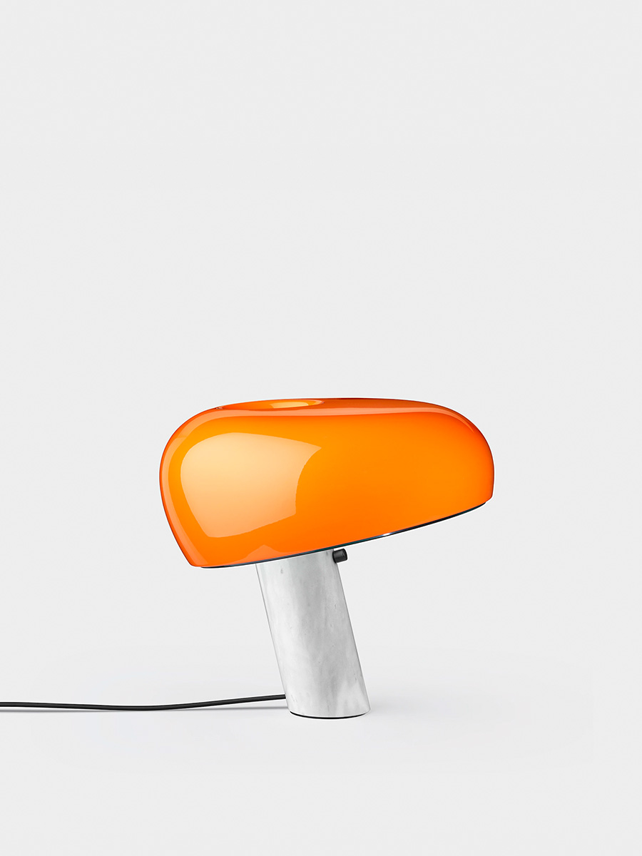 SNOOPY Table Lamp by Achille & Pier Giacomo Castiglioni for FLOS in Marble , Glass and Steel Orange