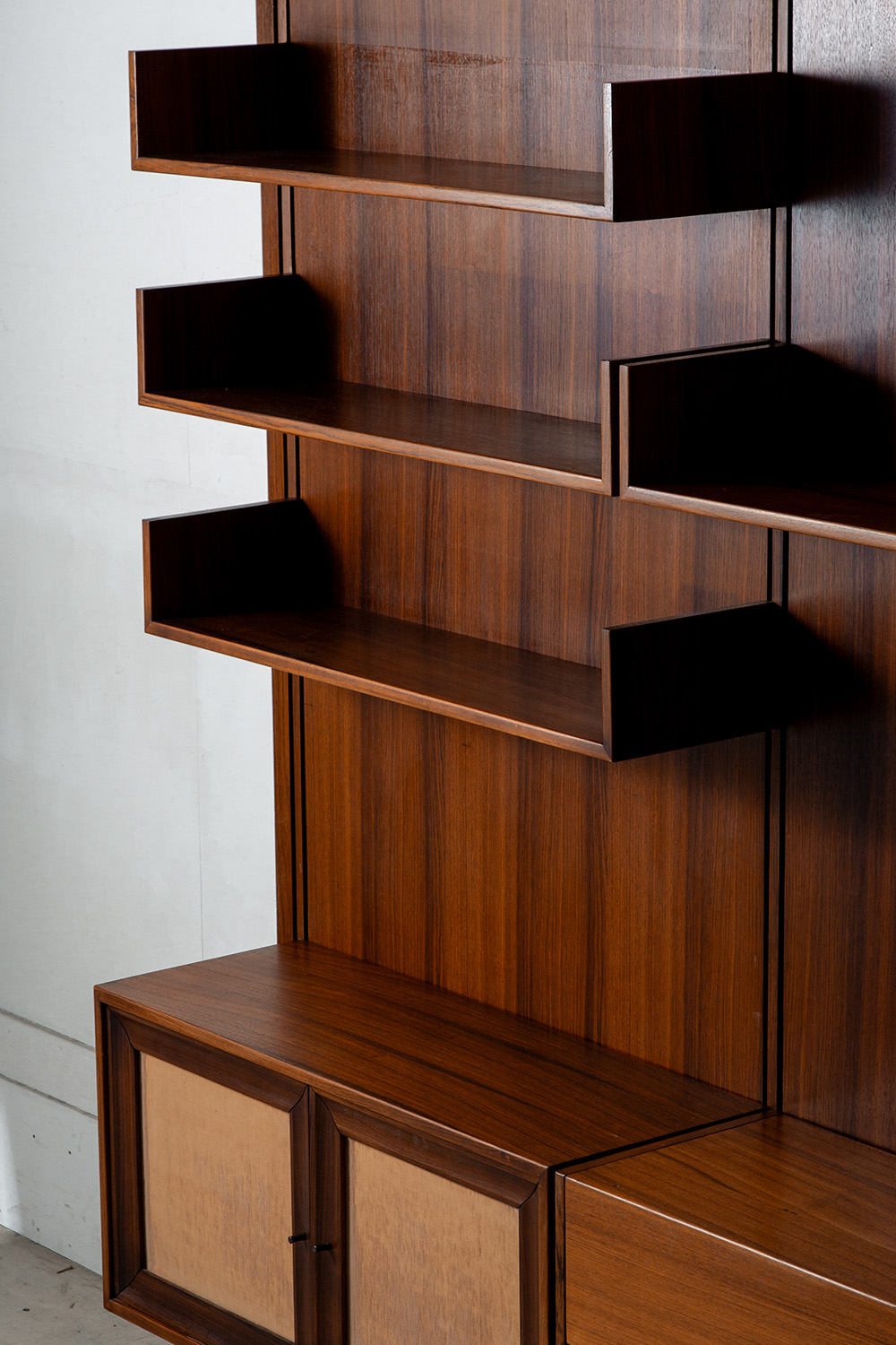 Italian Wall Shelf in Wood and Fabric