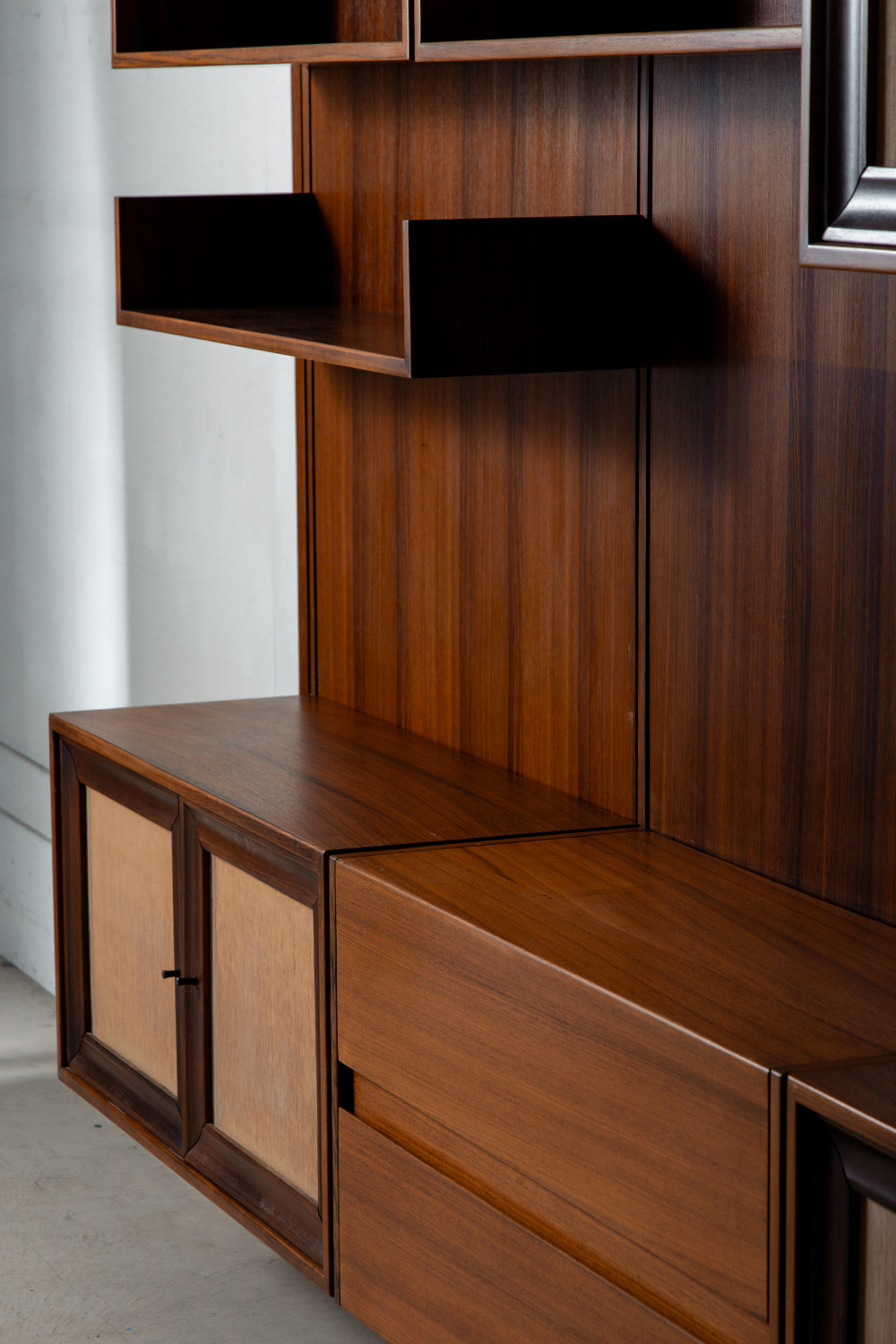 Italian Wall Shelf in Wood and Fabric