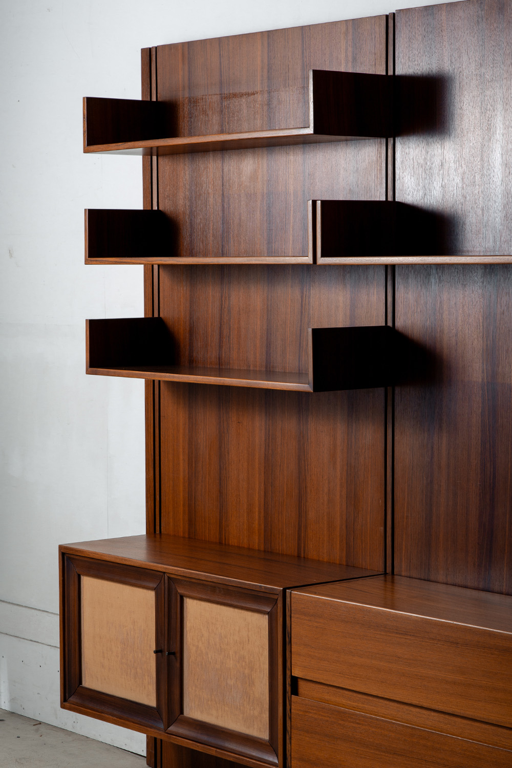 Italian Wall Shelf in Wood and Fabric