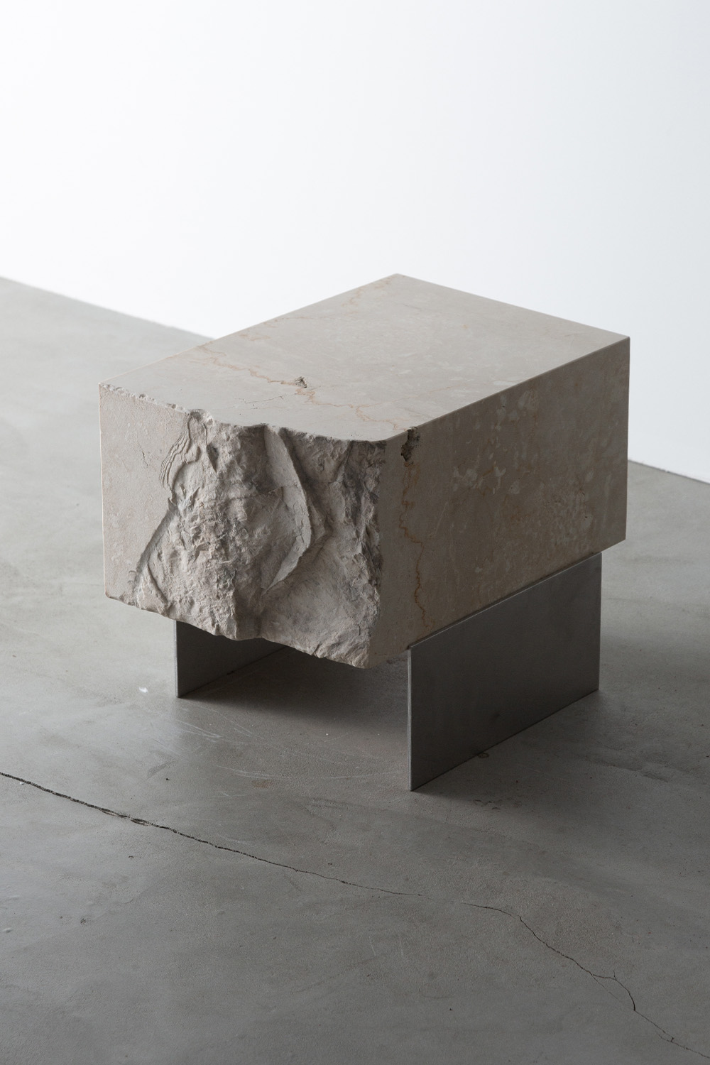 Side Table T by AtMa inc. in Botticino and Stainless