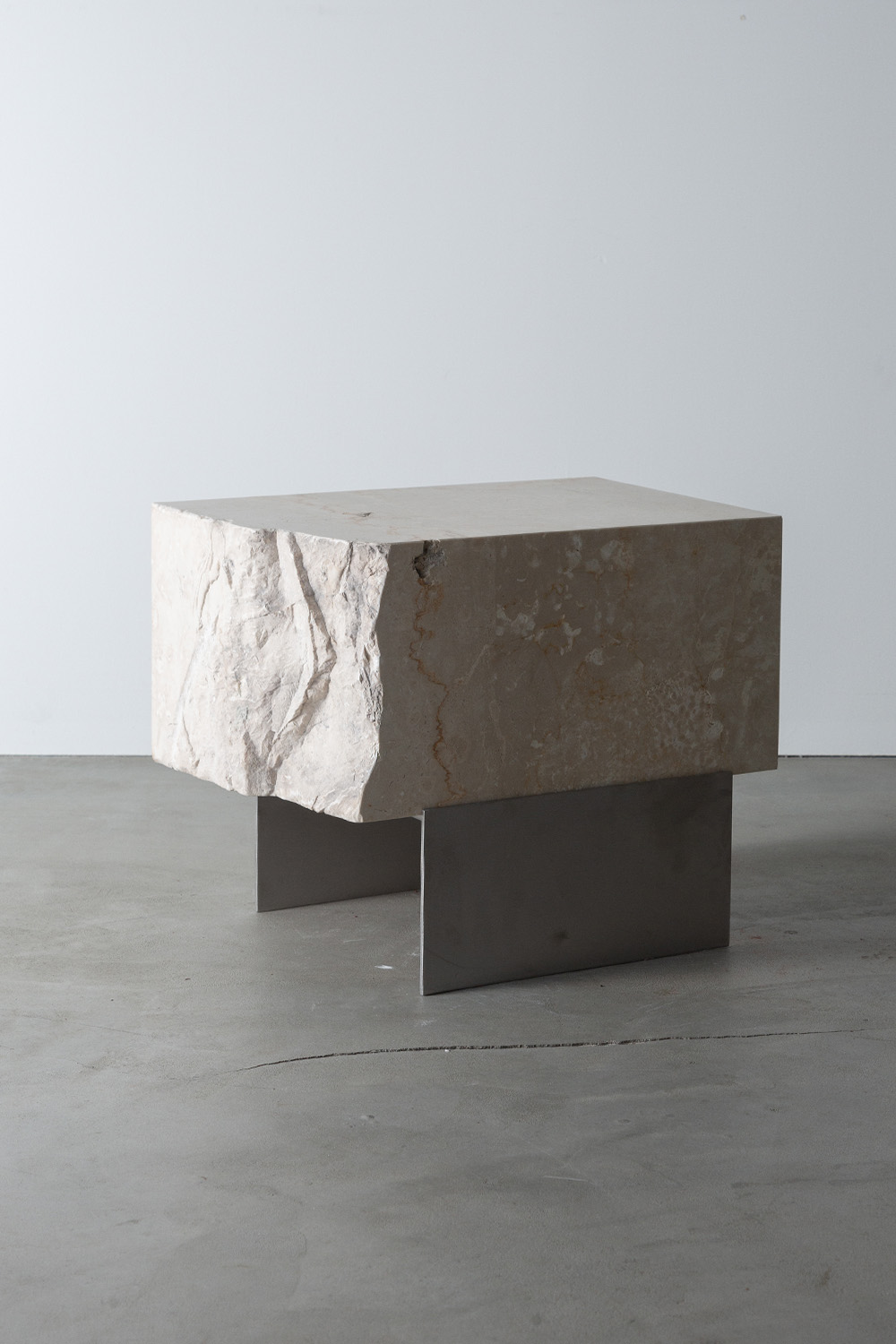 Side Table T by AtMa inc. in Botticino and Stainless