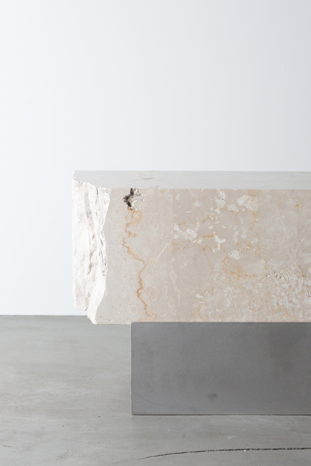 Side Table T by AtMa inc. in Botticino and Stainless