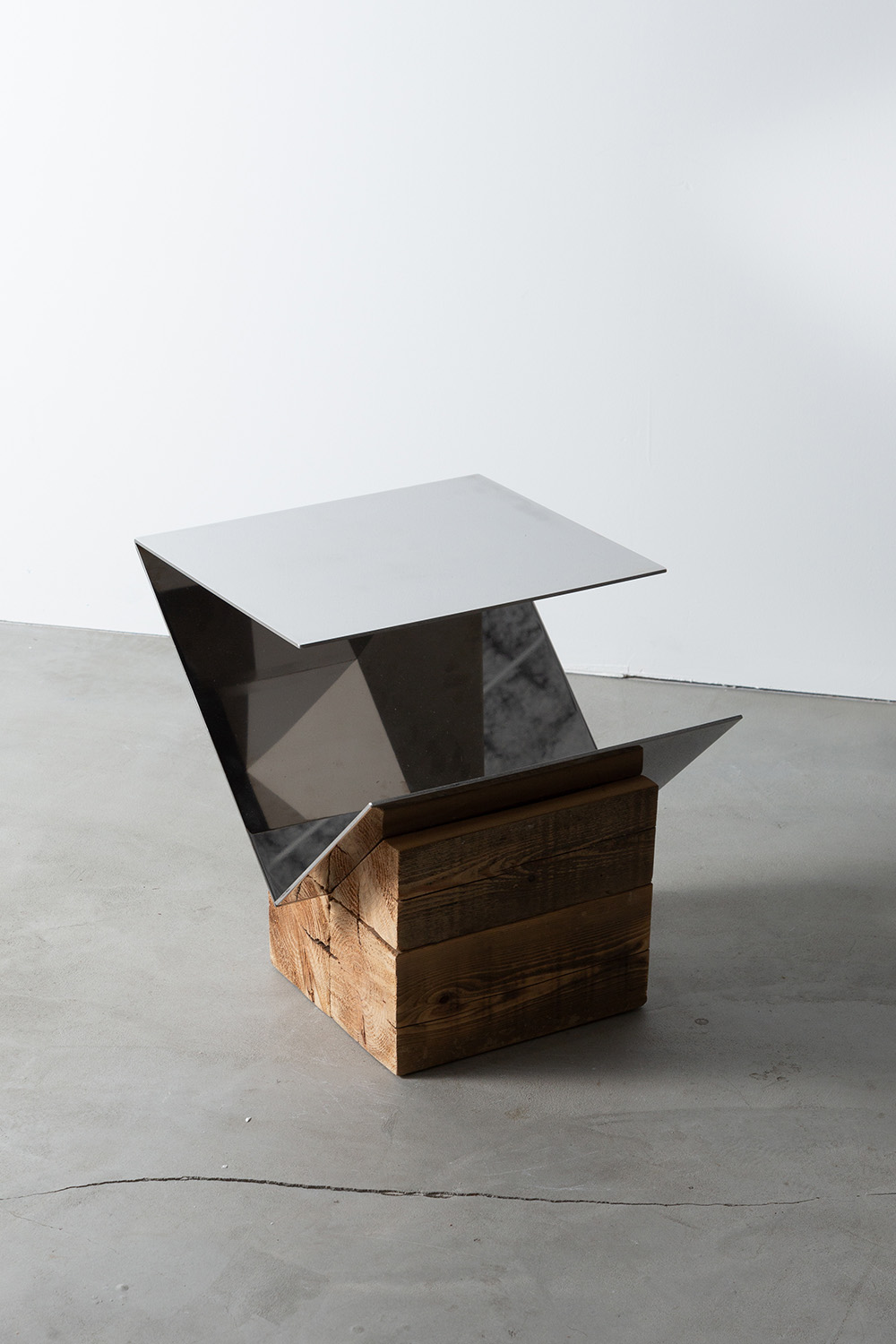 Side Table a by AtMa inc. in Stainless and Wood