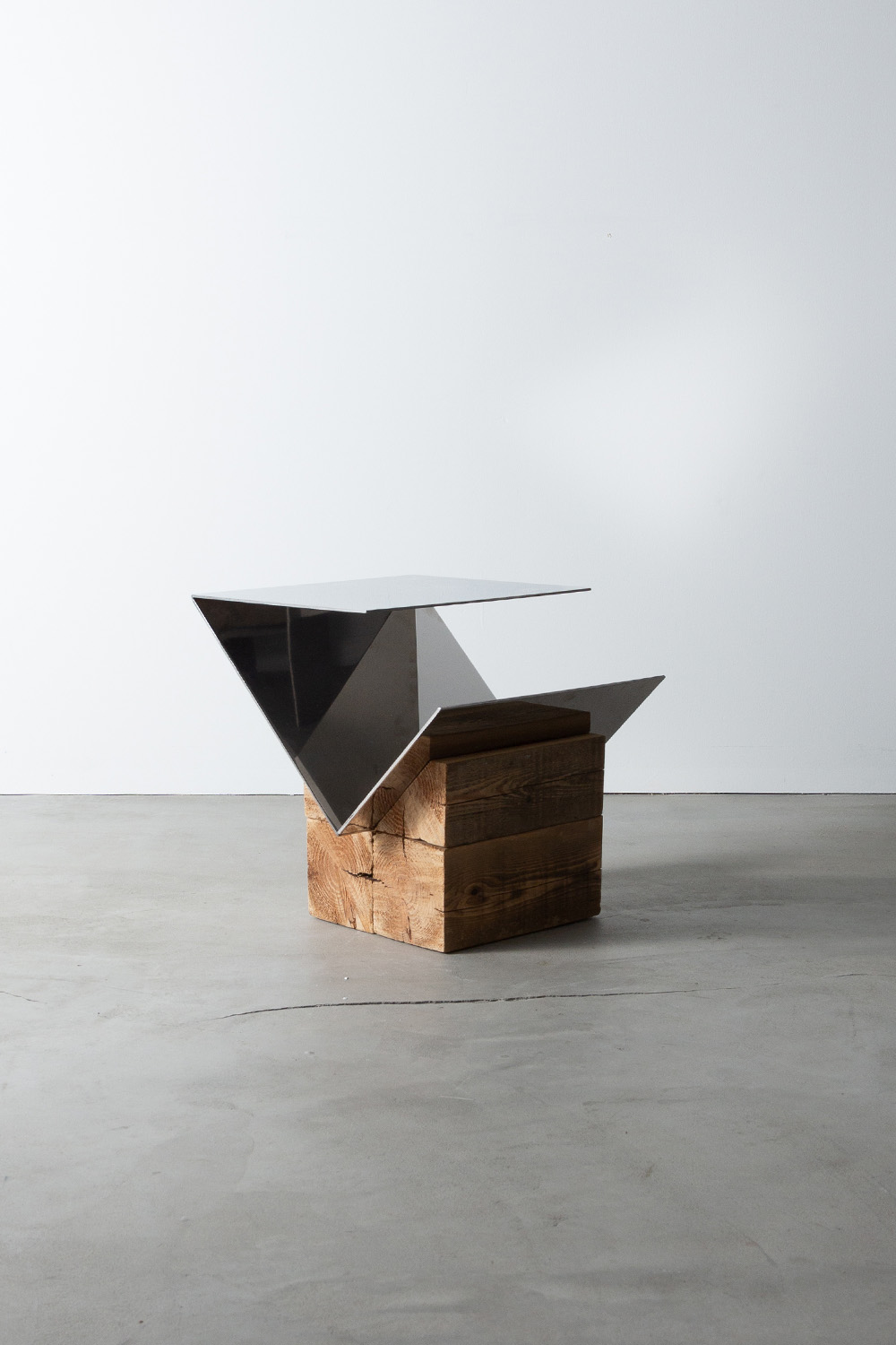 Side Table a by AtMa inc. in Stainless and Wood