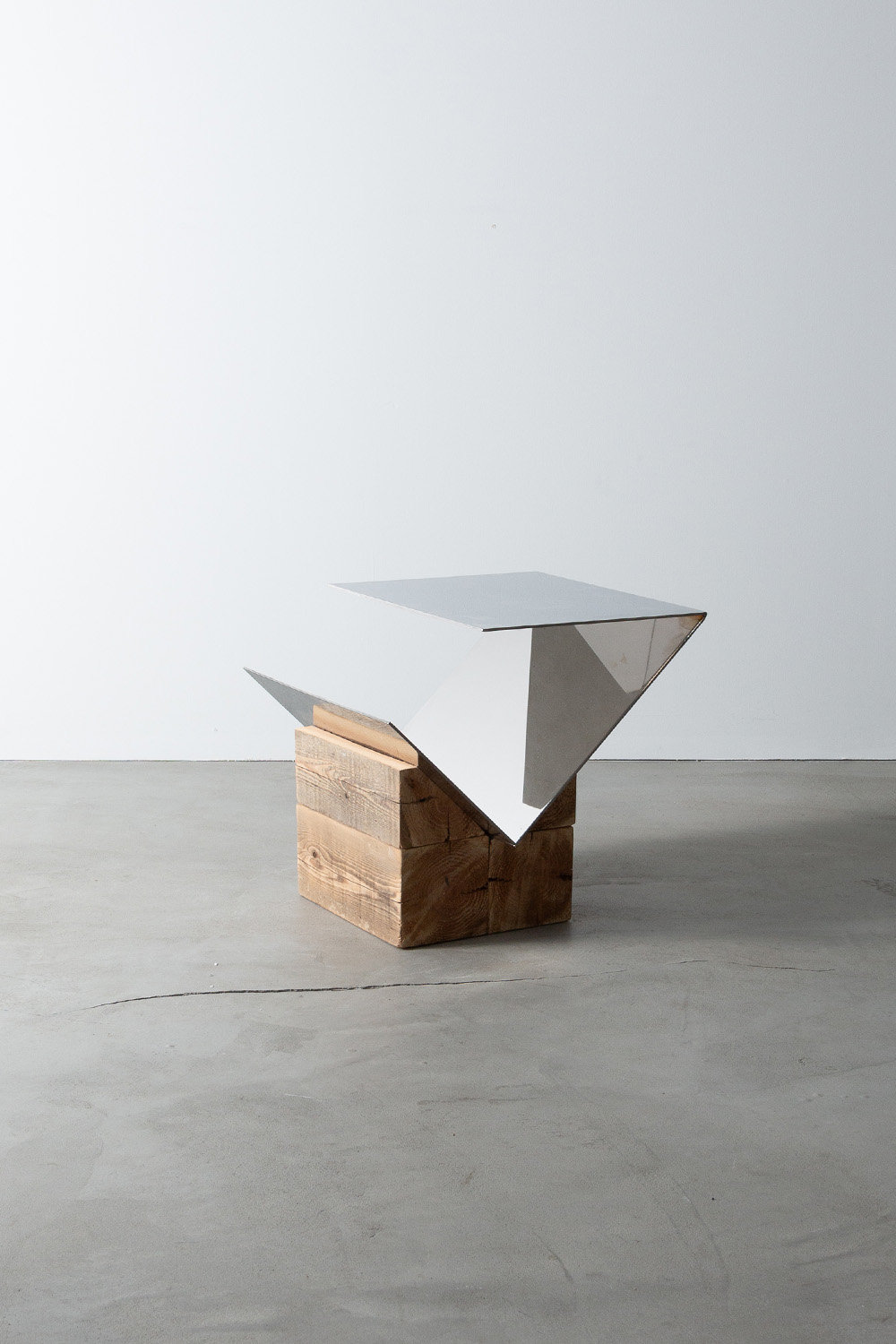 Side Table a by AtMa inc. in Stainless and Wood