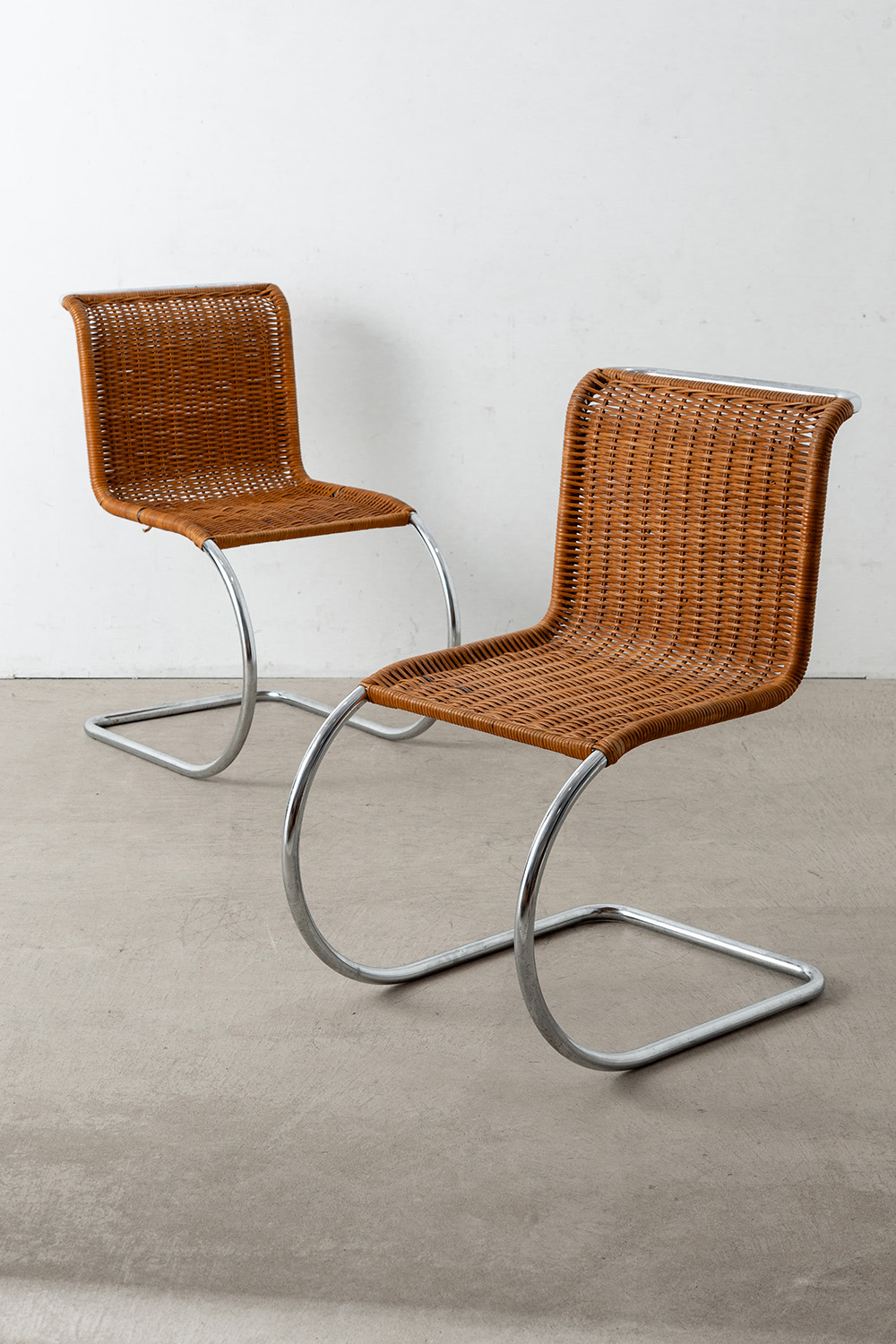 ‘MR10’ Chair by Mies van der Rohe in Chrome and Rattan