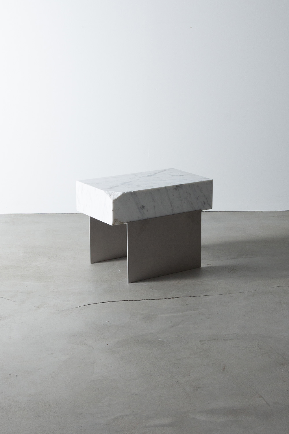 Side Table X by AtMa inc. in Bianco Carrara and Stainless
