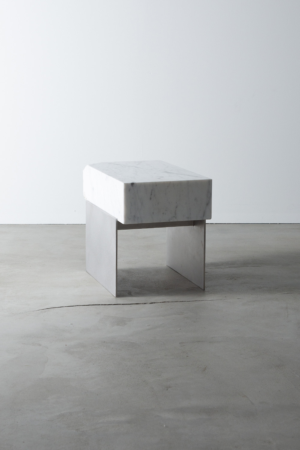 Side Table X by AtMa inc. in Bianco Carrara and Stainless
